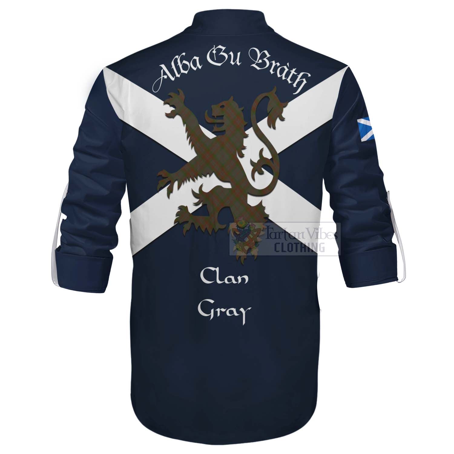 Tartan Vibes Clothing Gray Tartan Lion Rampant Ghillie Kilt Shirt Proudly Display Your Heritage with Alba Gu Brath and Clan Name