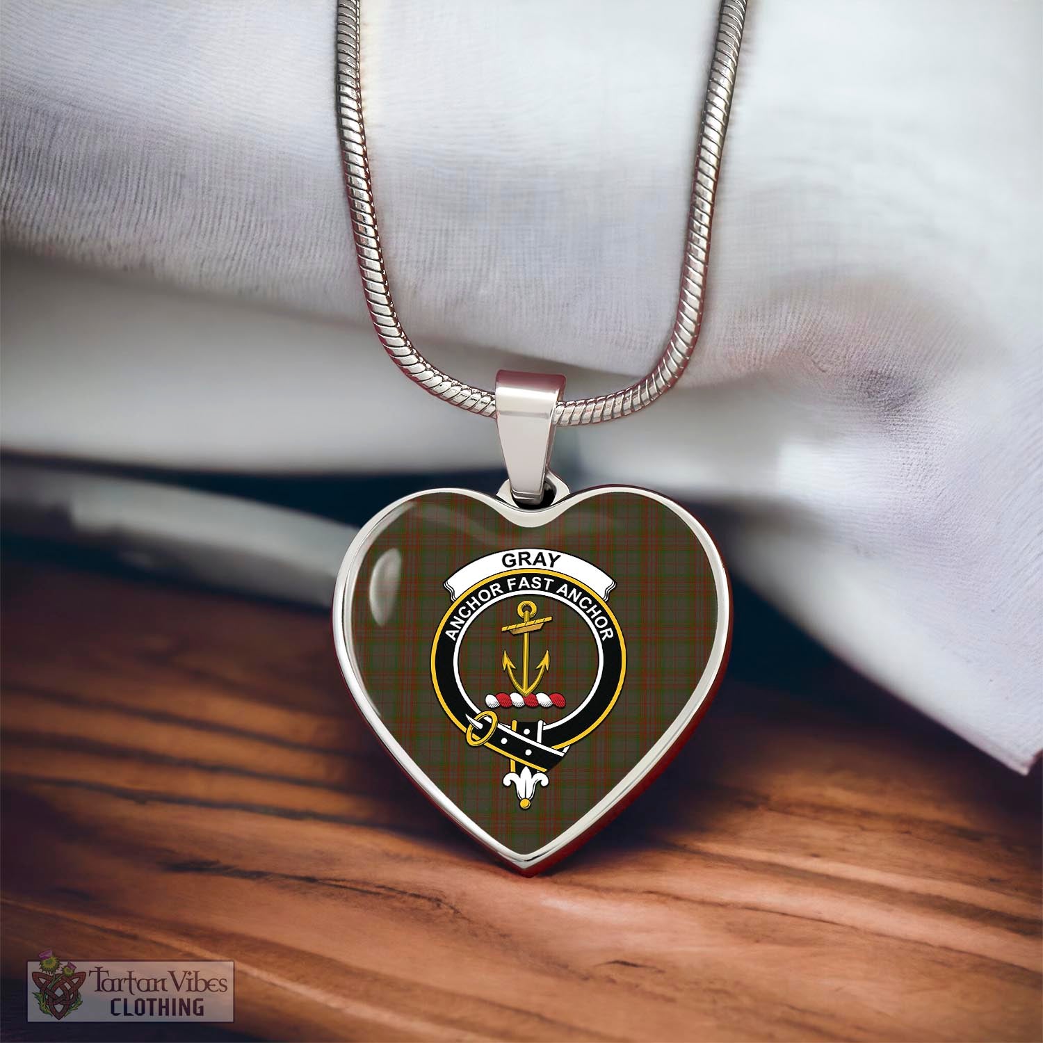 Tartan Vibes Clothing Gray Tartan Heart Necklace with Family Crest