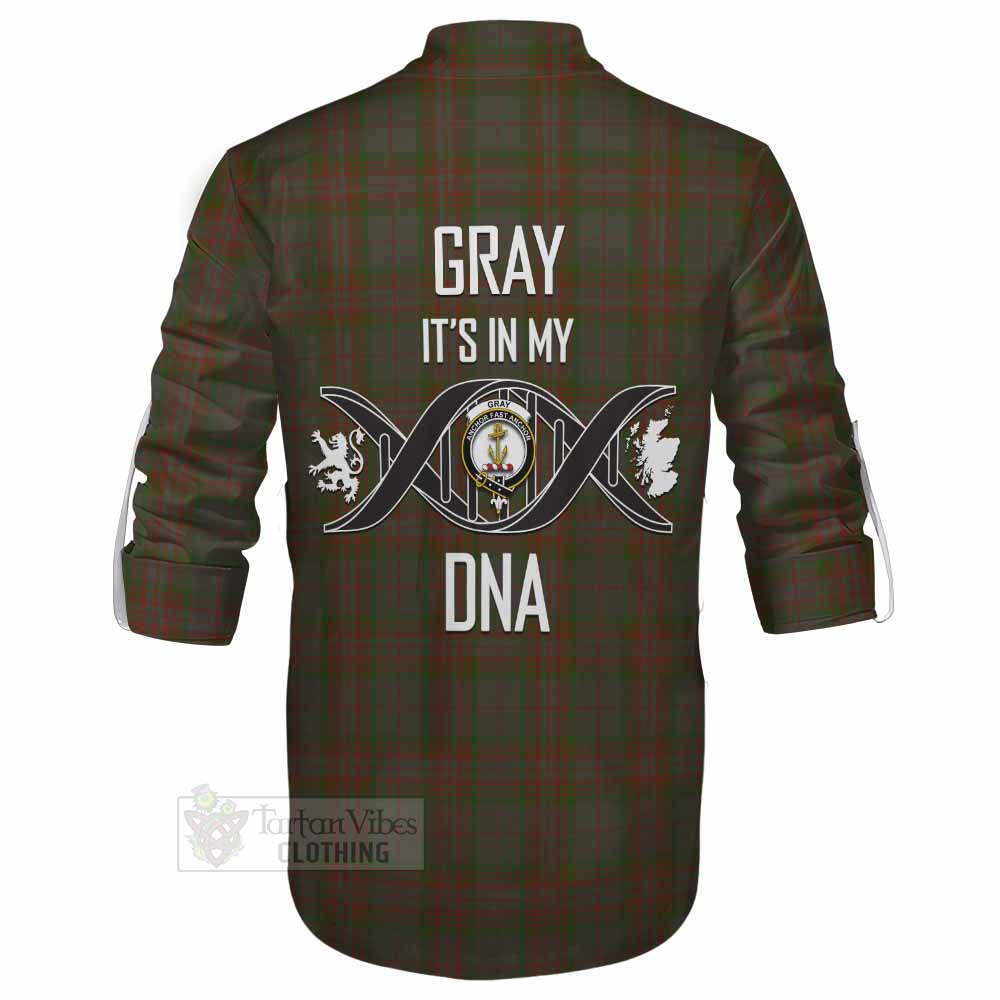 Tartan Vibes Clothing Gray Tartan Ghillie Kilt Shirt with Family Crest DNA In Me Style