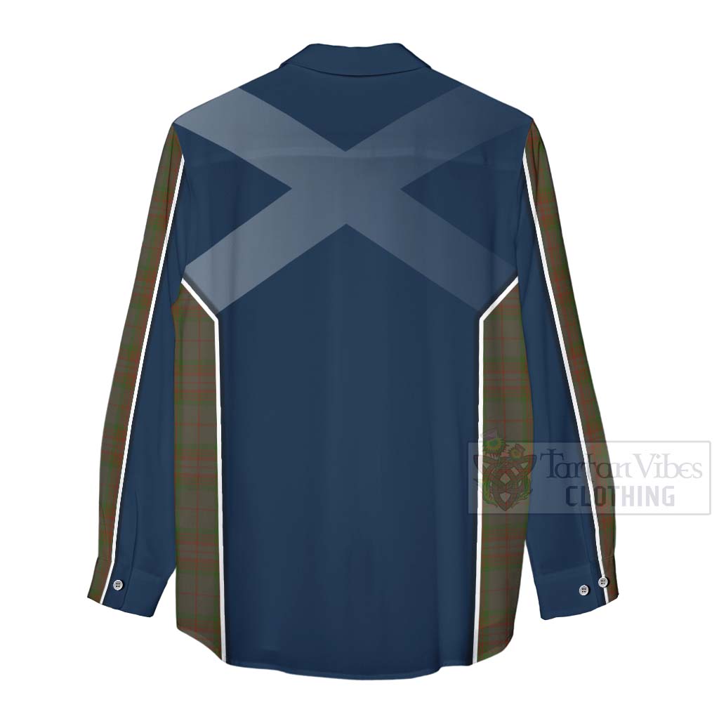 Tartan Vibes Clothing Gray Tartan Women's Casual Shirt with Family Crest and Scottish Thistle Vibes Sport Style