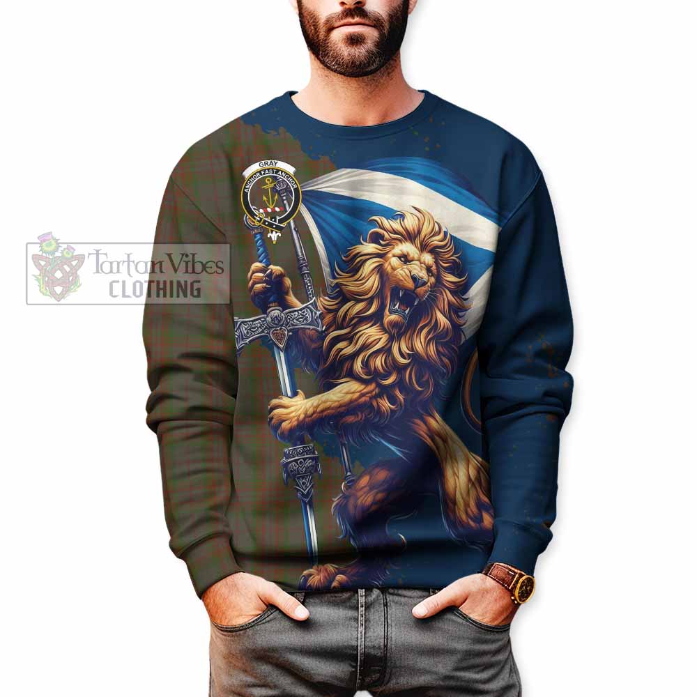 Tartan Vibes Clothing Gray Tartan Family Crest Sweatshirt with Scottish Majestic Lion