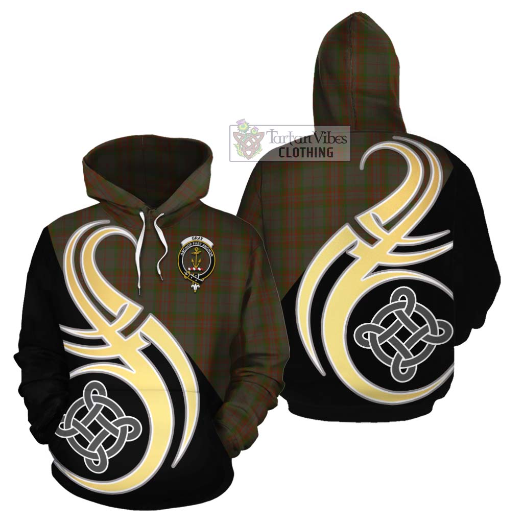 Tartan Vibes Clothing Gray Tartan Cotton Hoodie with Family Crest and Celtic Symbol Style