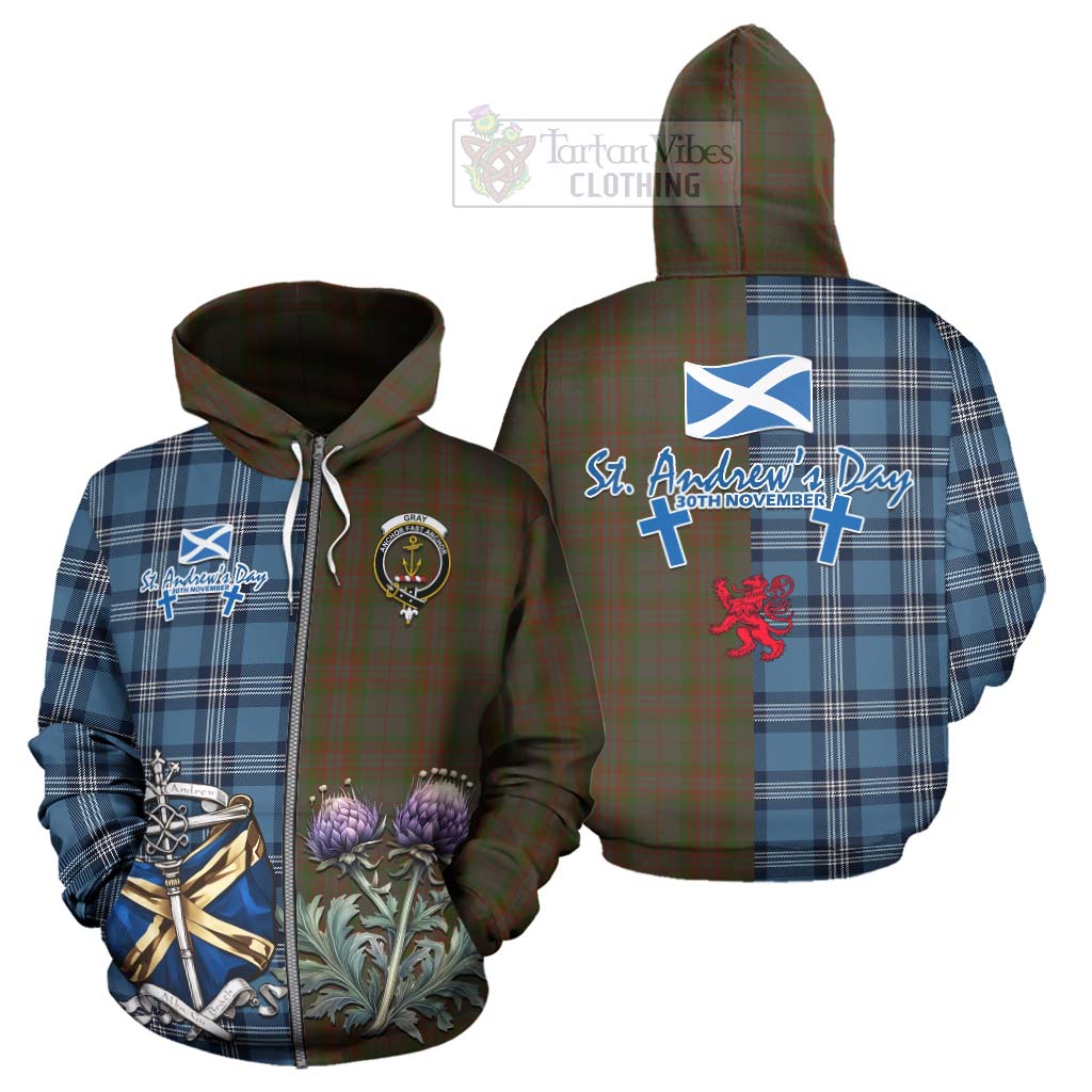 Tartan Vibes Clothing Gray Tartan Hoodie Happy St. Andrew's Day Half Tartan Style