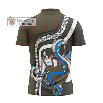 Gray Tartan Zipper Polo Shirt with Epic Bagpipe Style