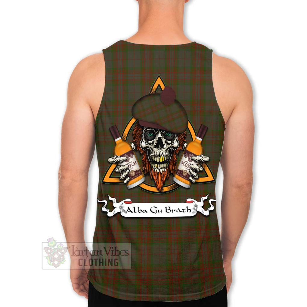 Tartan Vibes Clothing Gray Tartan Men's Tank Top with Family Crest and Bearded Skull Holding Bottles of Whiskey