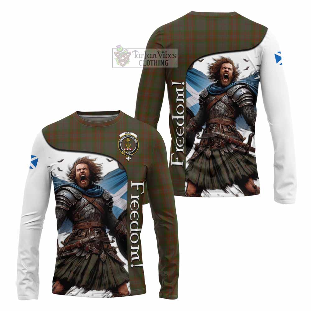 Tartan Vibes Clothing Gray Crest Tartan Long Sleeve T-Shirt Inspired by the Freedom of Scottish Warrior