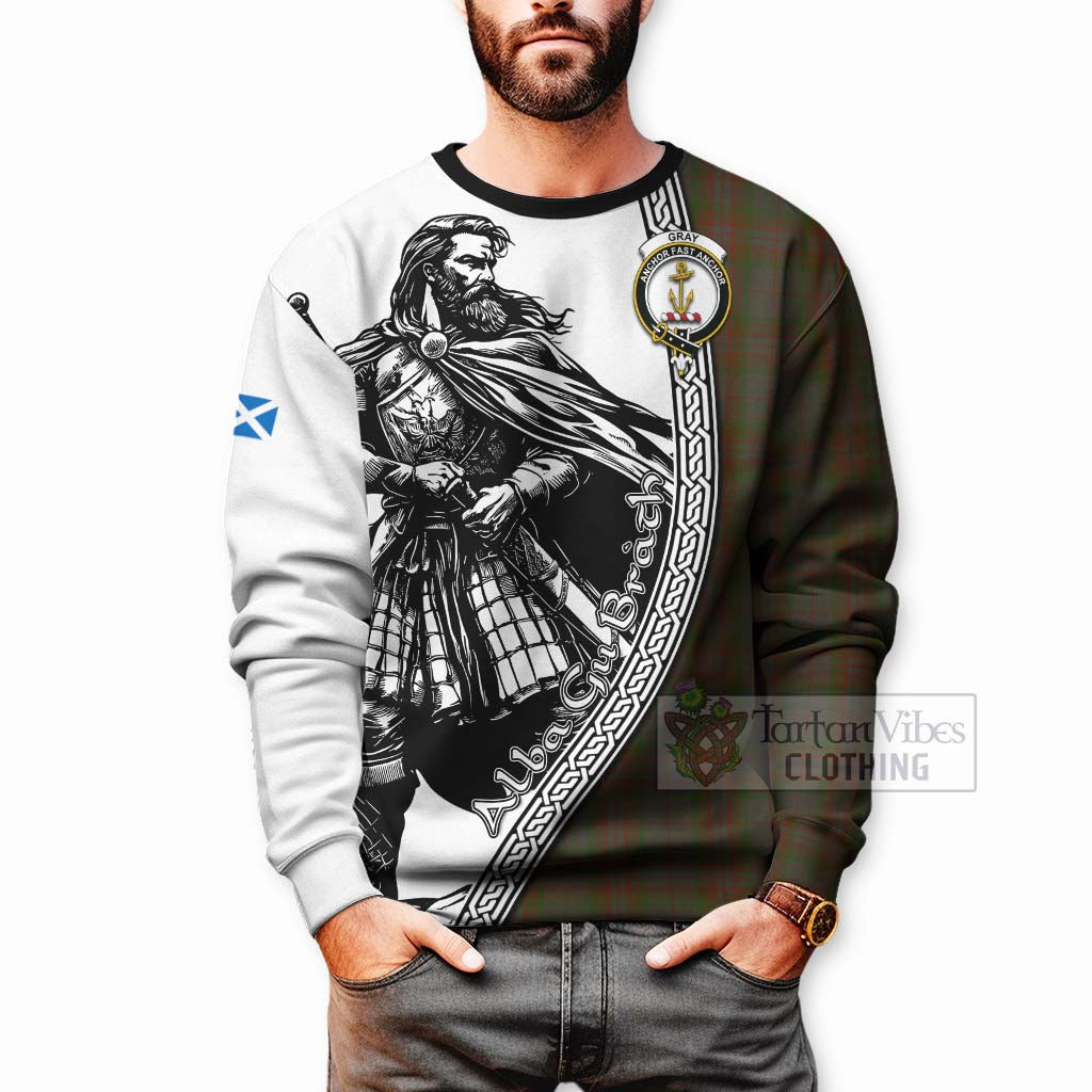 Tartan Vibes Clothing Gray Tartan Clan Crest Sweatshirt with Highlander Warrior Celtic Style