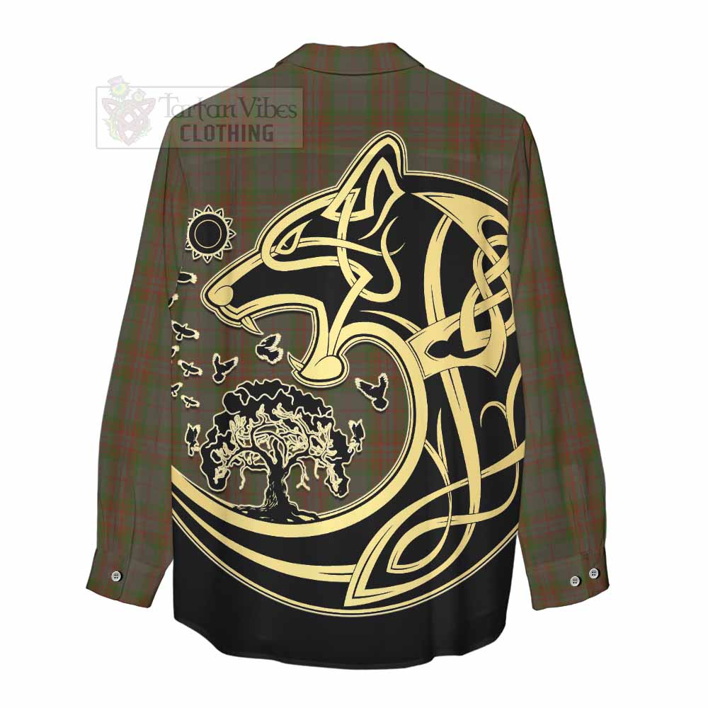 Tartan Vibes Clothing Gray Tartan Women's Casual Shirt with Family Crest Celtic Wolf Style