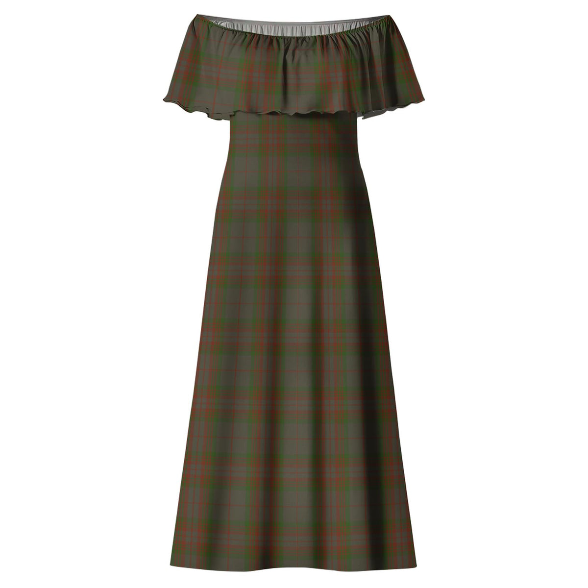 Gray Tartan Off Shoulder Long Dress - Tartan Vibes Clothing