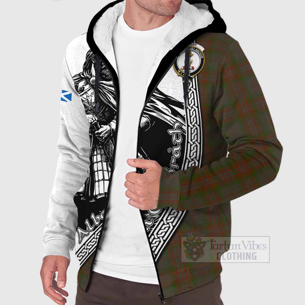 Tartan Vibes Clothing Gray Tartan Clan Crest Sherpa Hoodie with Highlander Warrior Celtic Style