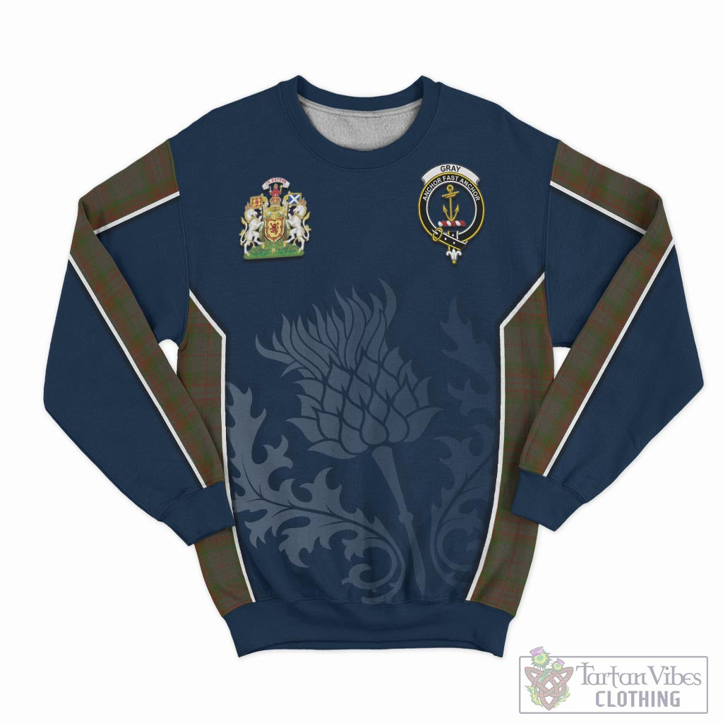 Tartan Vibes Clothing Gray Tartan Sweatshirt with Family Crest and Scottish Thistle Vibes Sport Style