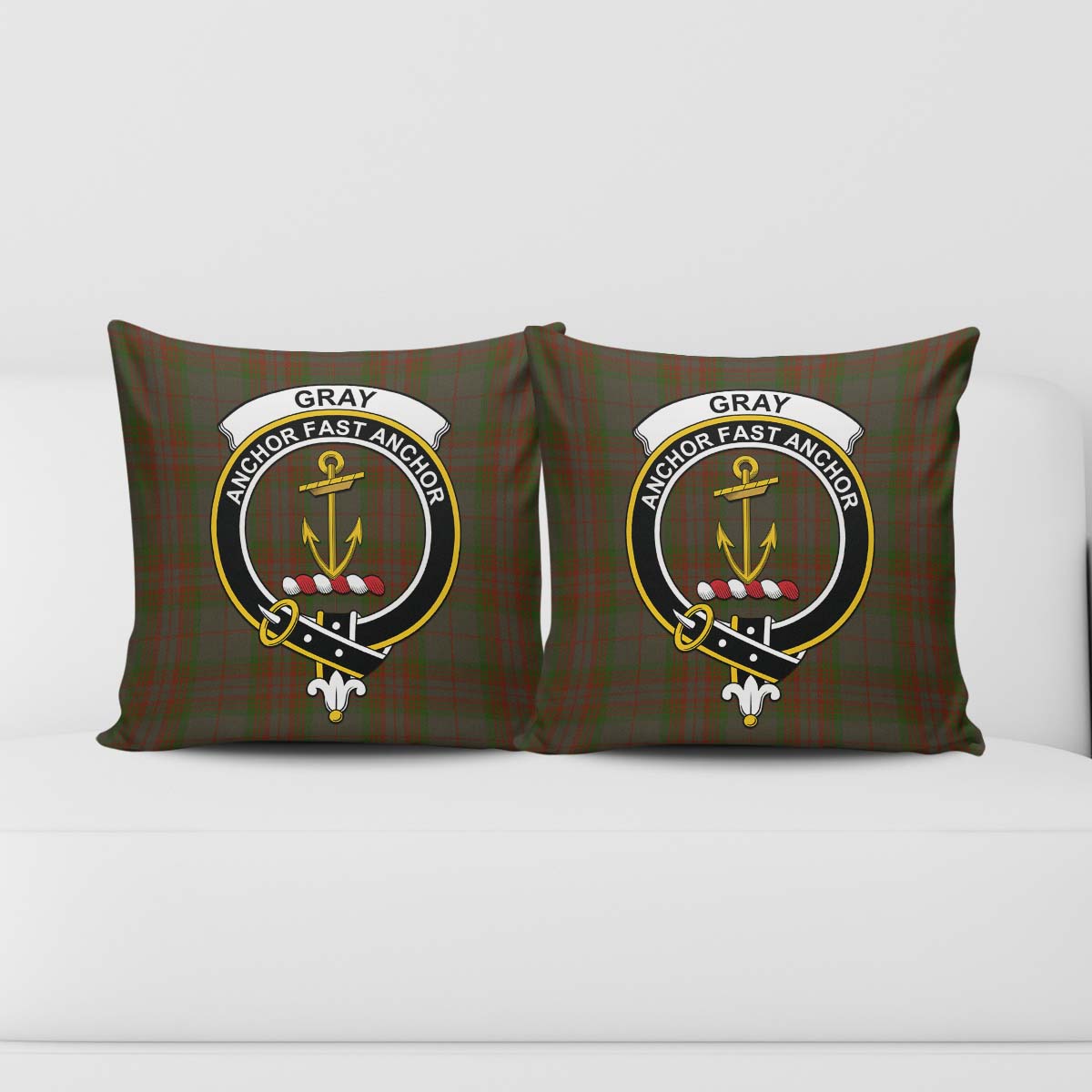 Gray Tartan Pillow Cover with Family Crest - Tartanvibesclothing