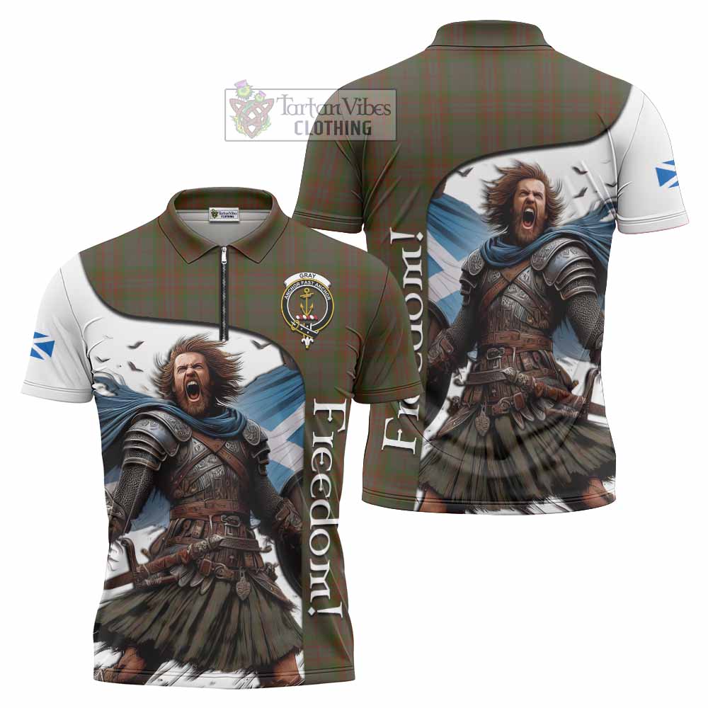 Tartan Vibes Clothing Gray Crest Tartan Zipper Polo Shirt Inspired by the Freedom of Scottish Warrior