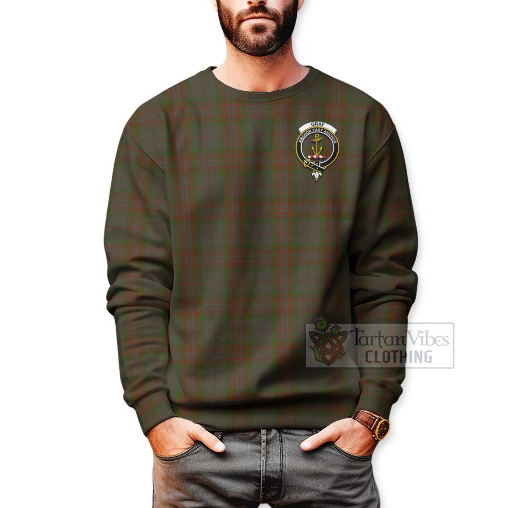 Tartan Vibes Clothing Gray Tartan Sweatshirt with Family Crest Celtic Skull Style