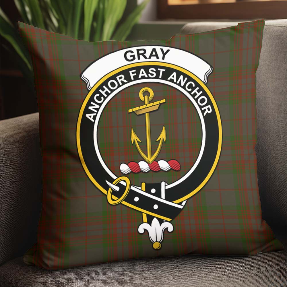 Gray Tartan Pillow Cover with Family Crest - Tartanvibesclothing