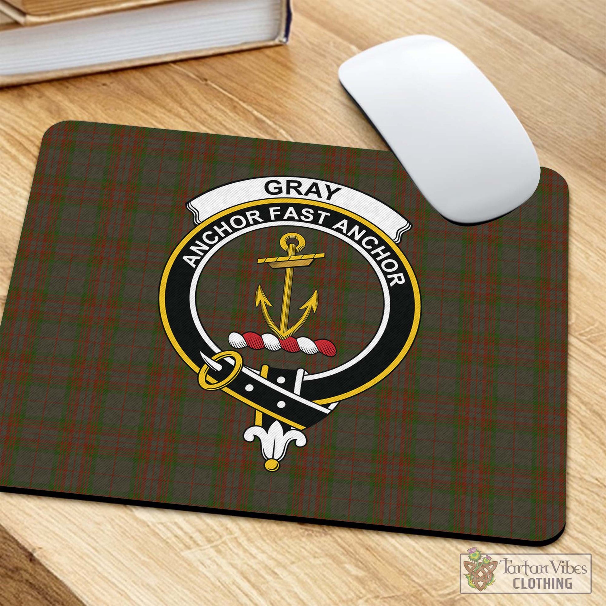 Tartan Vibes Clothing Gray Tartan Mouse Pad with Family Crest