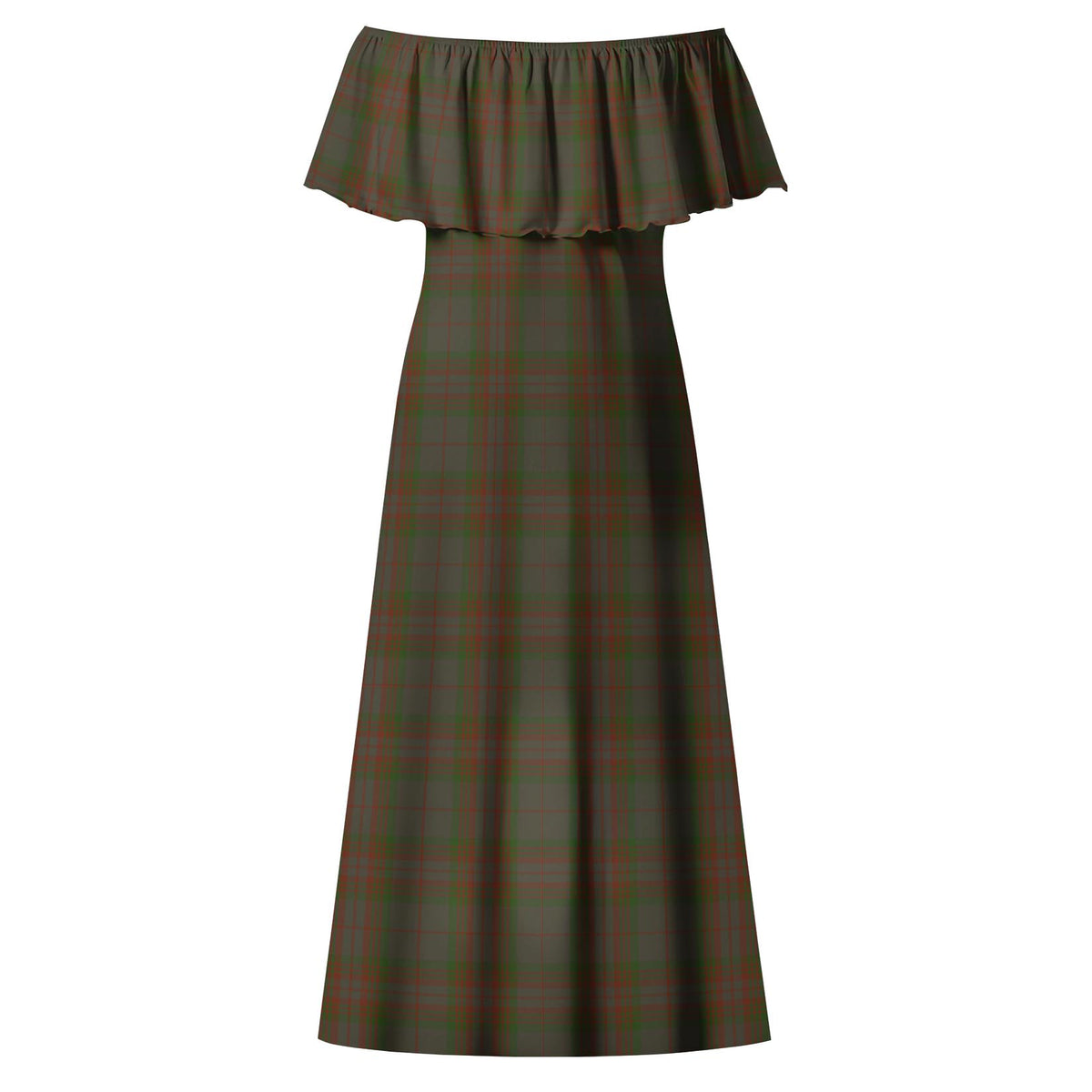 Gray Tartan Off Shoulder Long Dress - Tartan Vibes Clothing