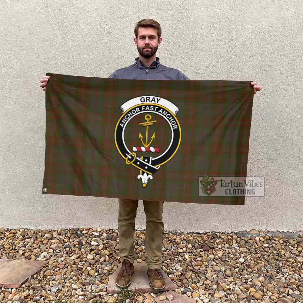 Tartan Vibes Clothing Gray Tartan House Flag with Family Crest