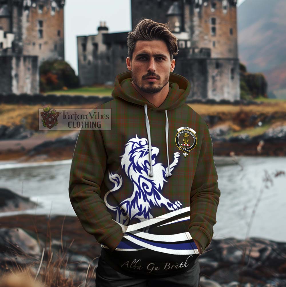 Tartan Vibes Clothing Gray Tartan Cotton Hoodie with Alba Gu Brath Regal Lion Emblem