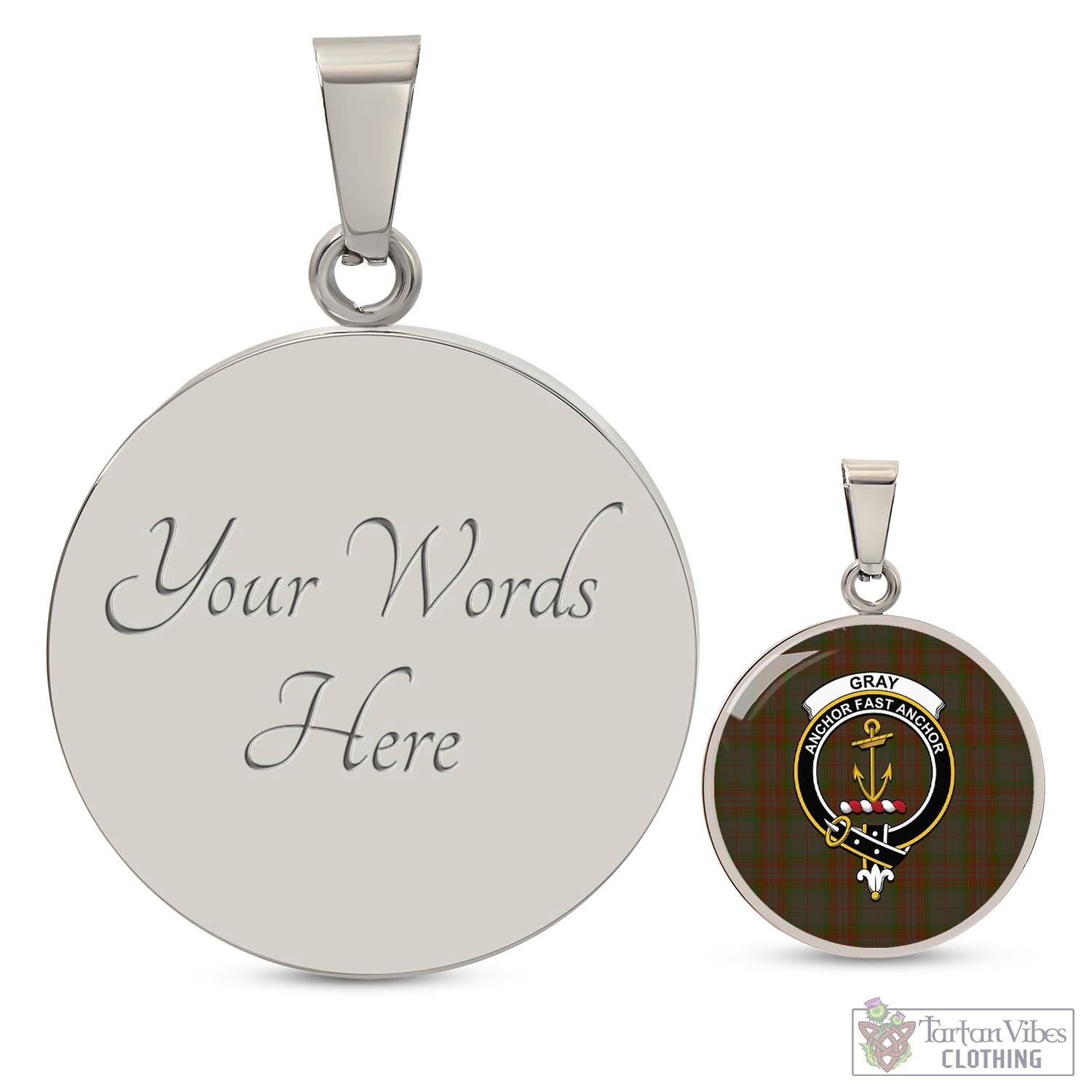 Tartan Vibes Clothing Gray Tartan Circle Necklace with Family Crest