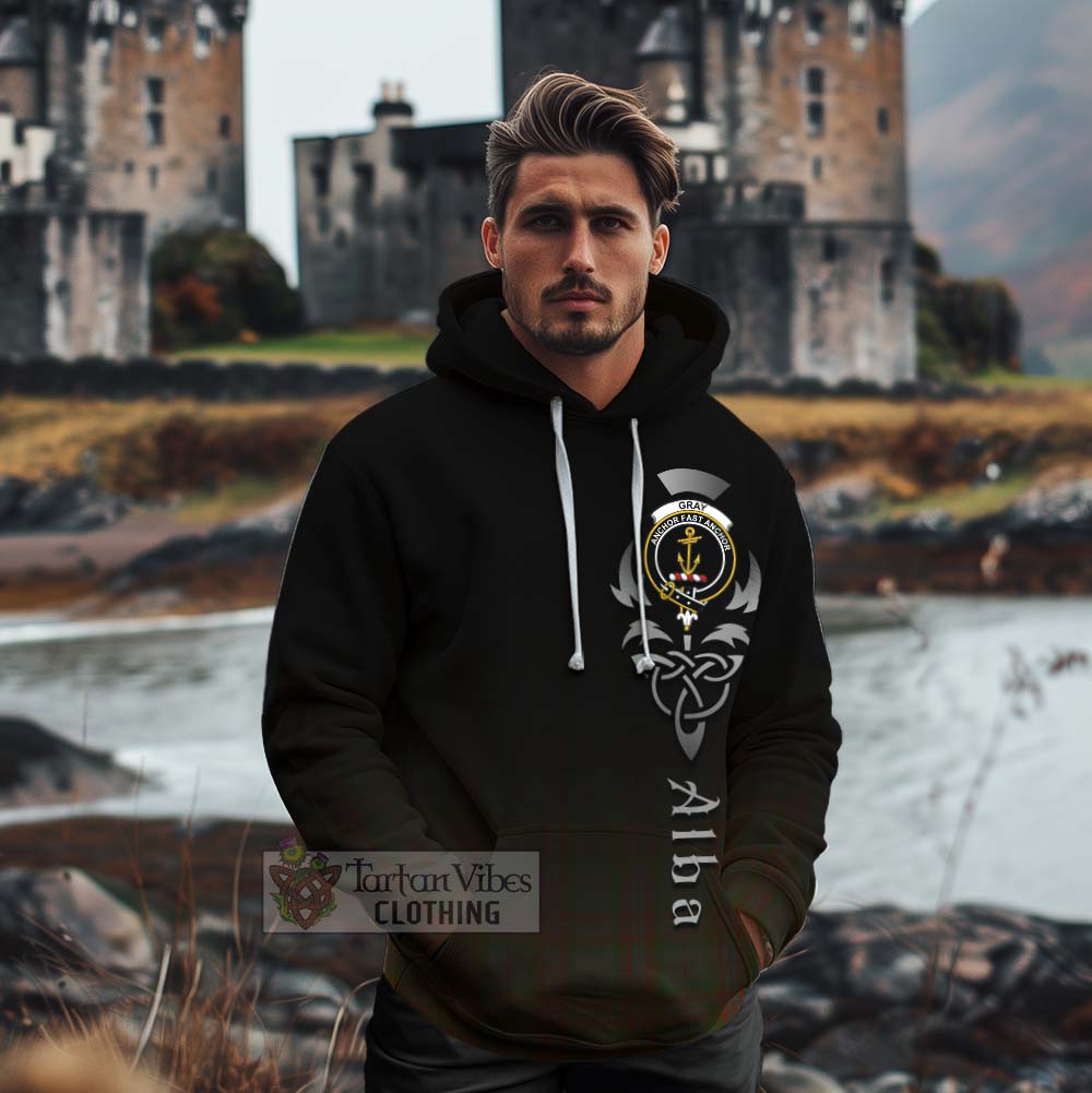 Tartan Vibes Clothing Gray Tartan Cotton Hoodie Featuring Alba Gu Brath Family Crest Celtic Inspired