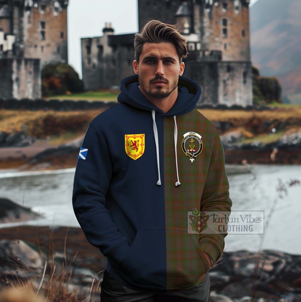 Tartan Vibes Clothing Gray Tartan Cotton Hoodie Alba with Scottish Lion Royal Arm Half Style