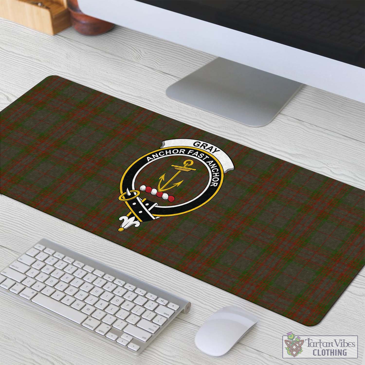 Tartan Vibes Clothing Gray Tartan Mouse Pad with Family Crest