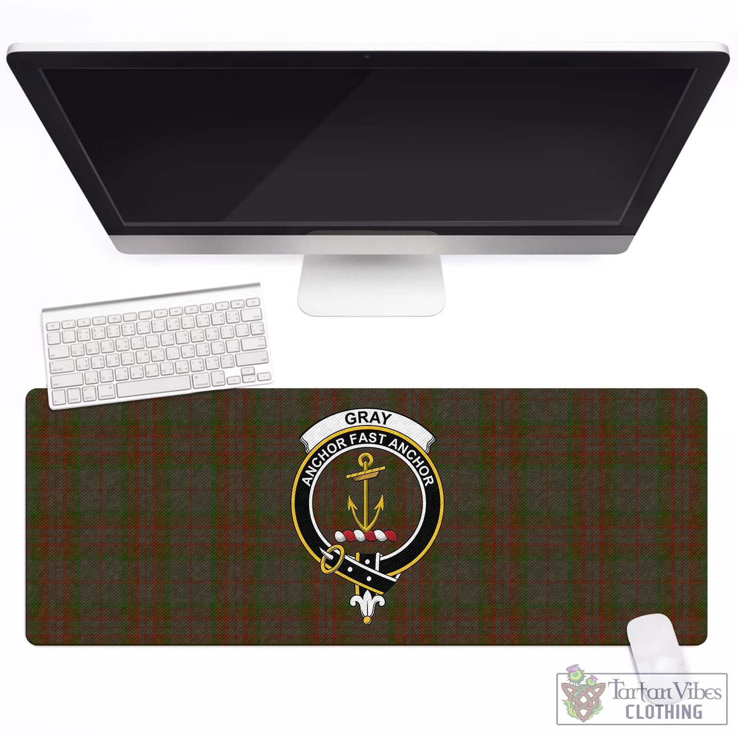 Tartan Vibes Clothing Gray Tartan Mouse Pad with Family Crest