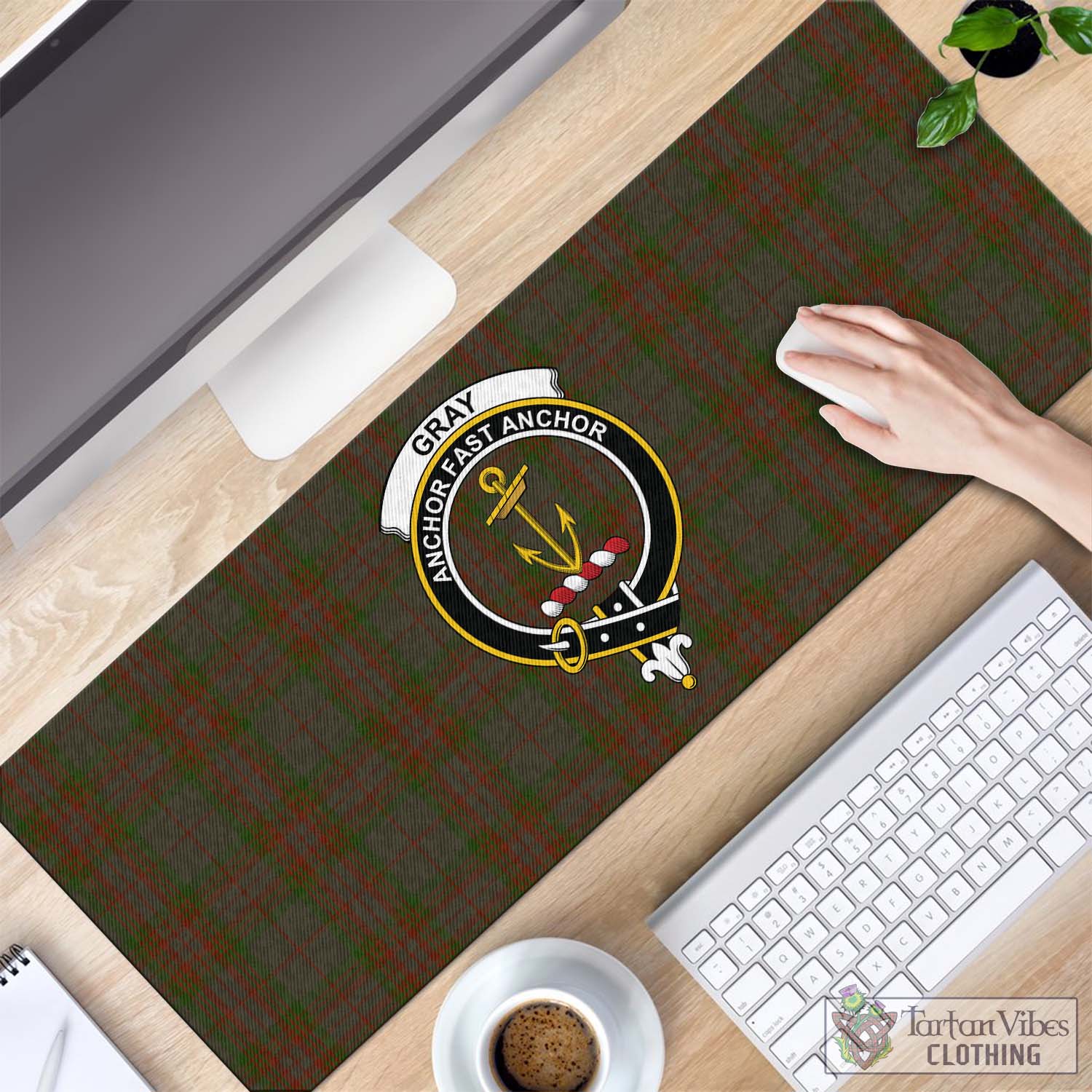 Tartan Vibes Clothing Gray Tartan Mouse Pad with Family Crest