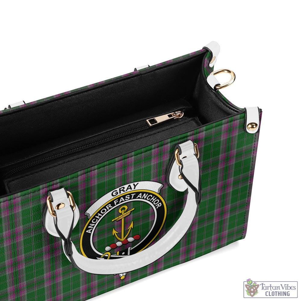 Tartan Vibes Clothing Gray Hunting Tartan Luxury Leather Handbags with Family Crest