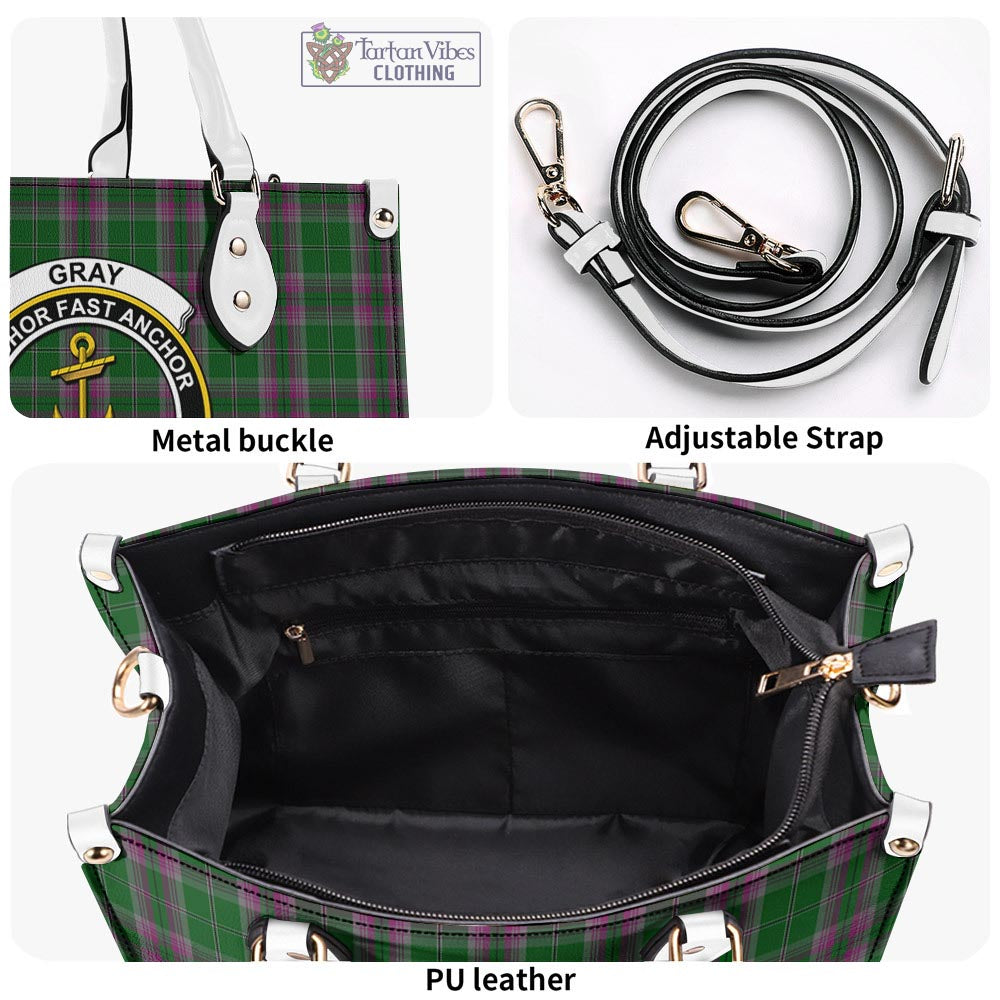 Tartan Vibes Clothing Gray Hunting Tartan Luxury Leather Handbags with Family Crest