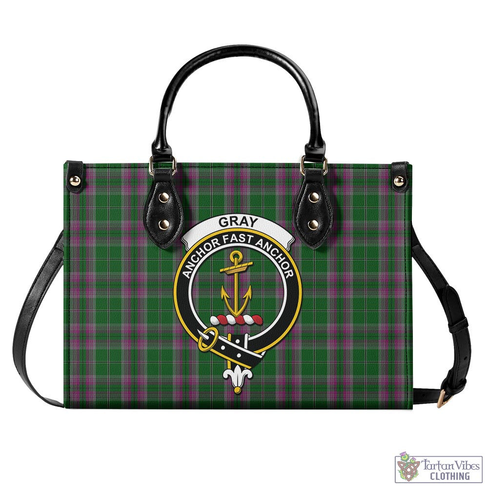 Tartan Vibes Clothing Gray Hunting Tartan Luxury Leather Handbags with Family Crest