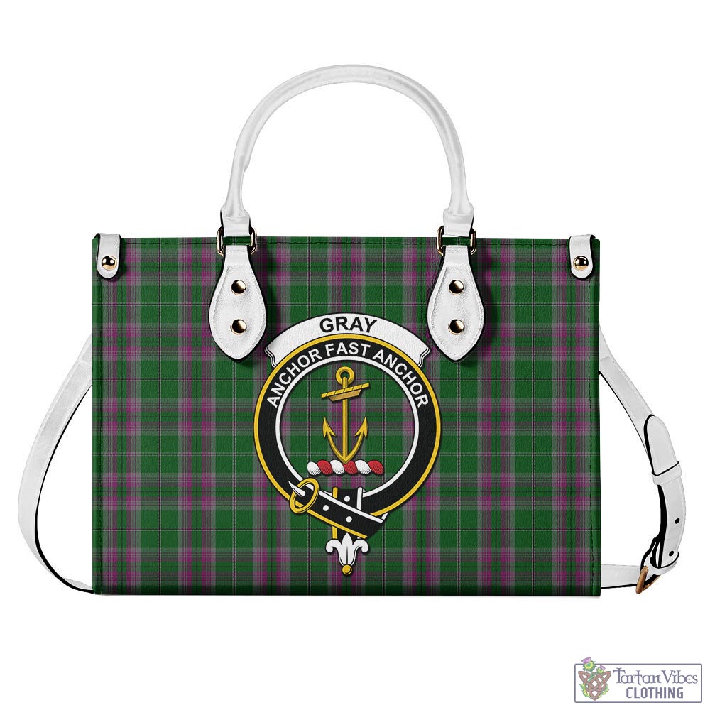 Tartan Vibes Clothing Gray Hunting Tartan Luxury Leather Handbags with Family Crest