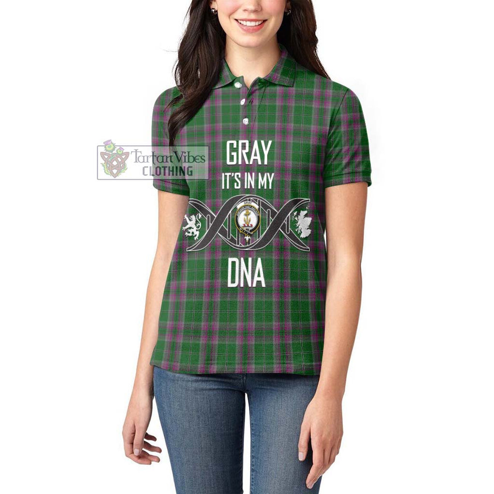 Gray Hunting Tartan Women's Polo Shirt with Family Crest DNA In Me Style Women - Tartanvibesclothing Shop