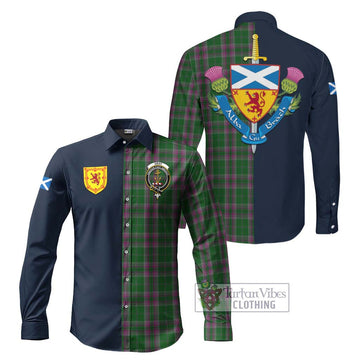 Gray Hunting Tartan Long Sleeve Button Shirt Alba with Scottish Lion Royal Arm Half Style