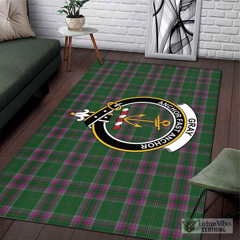 Tartan Vibes Clothing Gray Hunting Tartan Area Rug with Family Crest