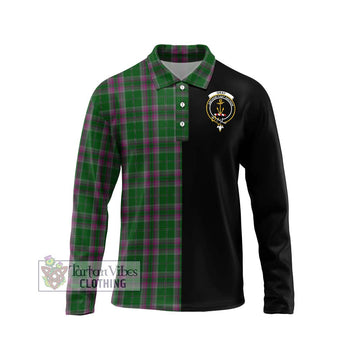 Gray Hunting Tartan Long Sleeve Polo Shirt with Family Crest and Half Of Me Style