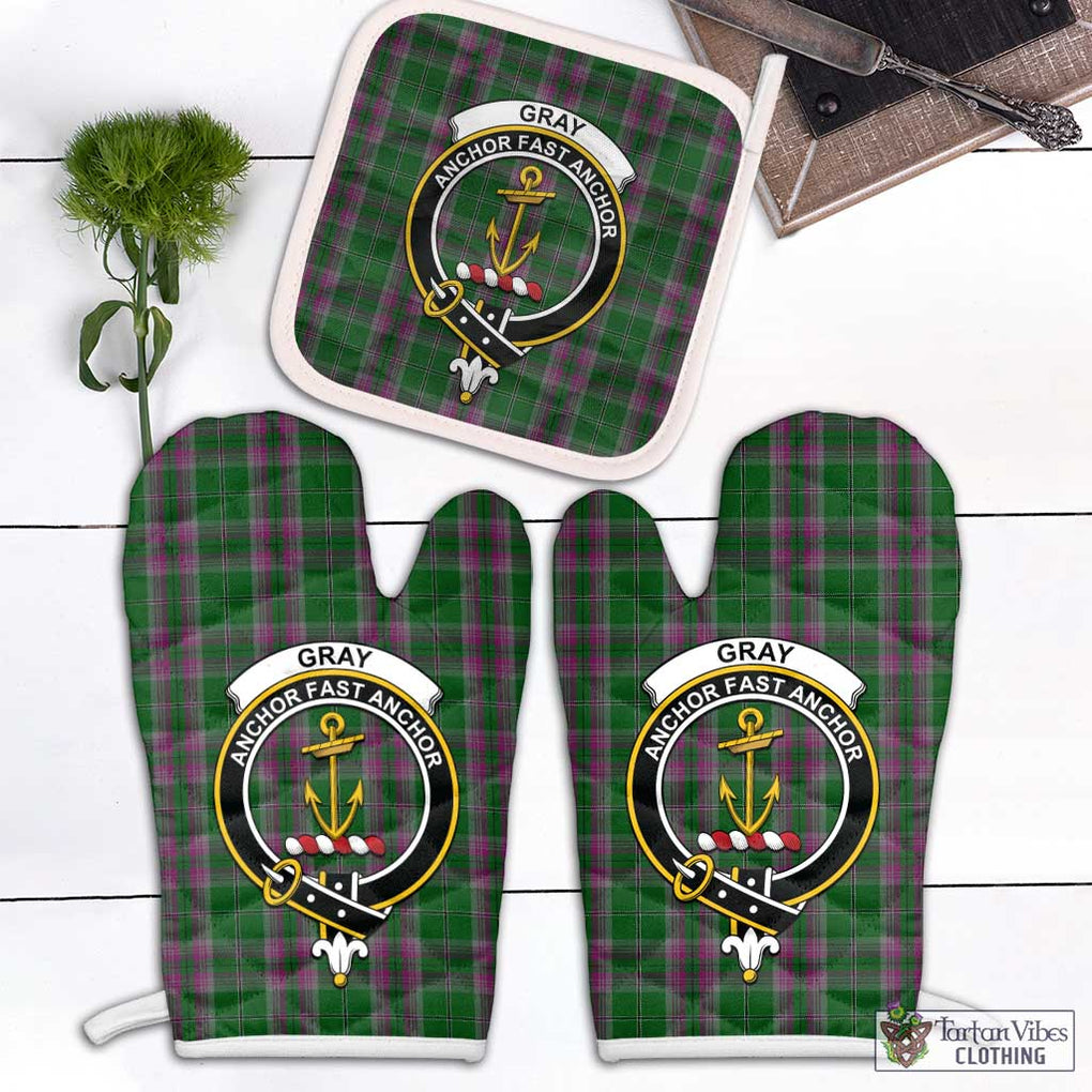 Gray Hunting Tartan Combo Oven Mitt & Pot-Holder with Family Crest Combo 1 Oven Mitt & 1 Pot-Holder White - Tartan Vibes Clothing