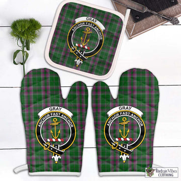 Gray Hunting Tartan Combo Oven Mitt & Pot-Holder with Family Crest