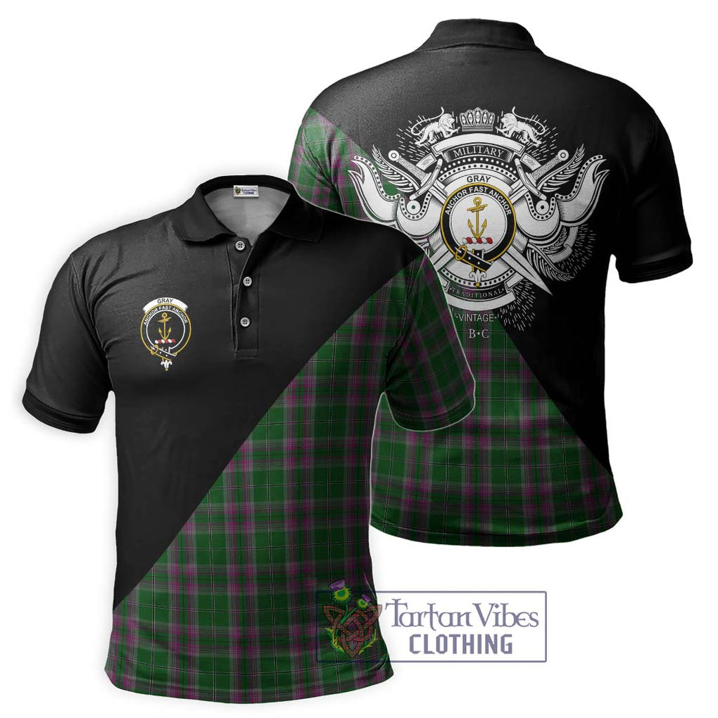 Gray Hunting Tartan Polo Shirt with Family Crest and Military Logo Style Kid - Tartanvibesclothing Shop