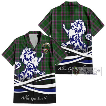 Gray Hunting Tartan Short Sleeve Button Shirt with Alba Gu Brath Regal Lion Emblem