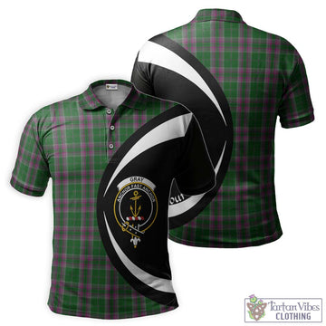 Gray Hunting Tartan Men's Polo Shirt with Family Crest Circle Style