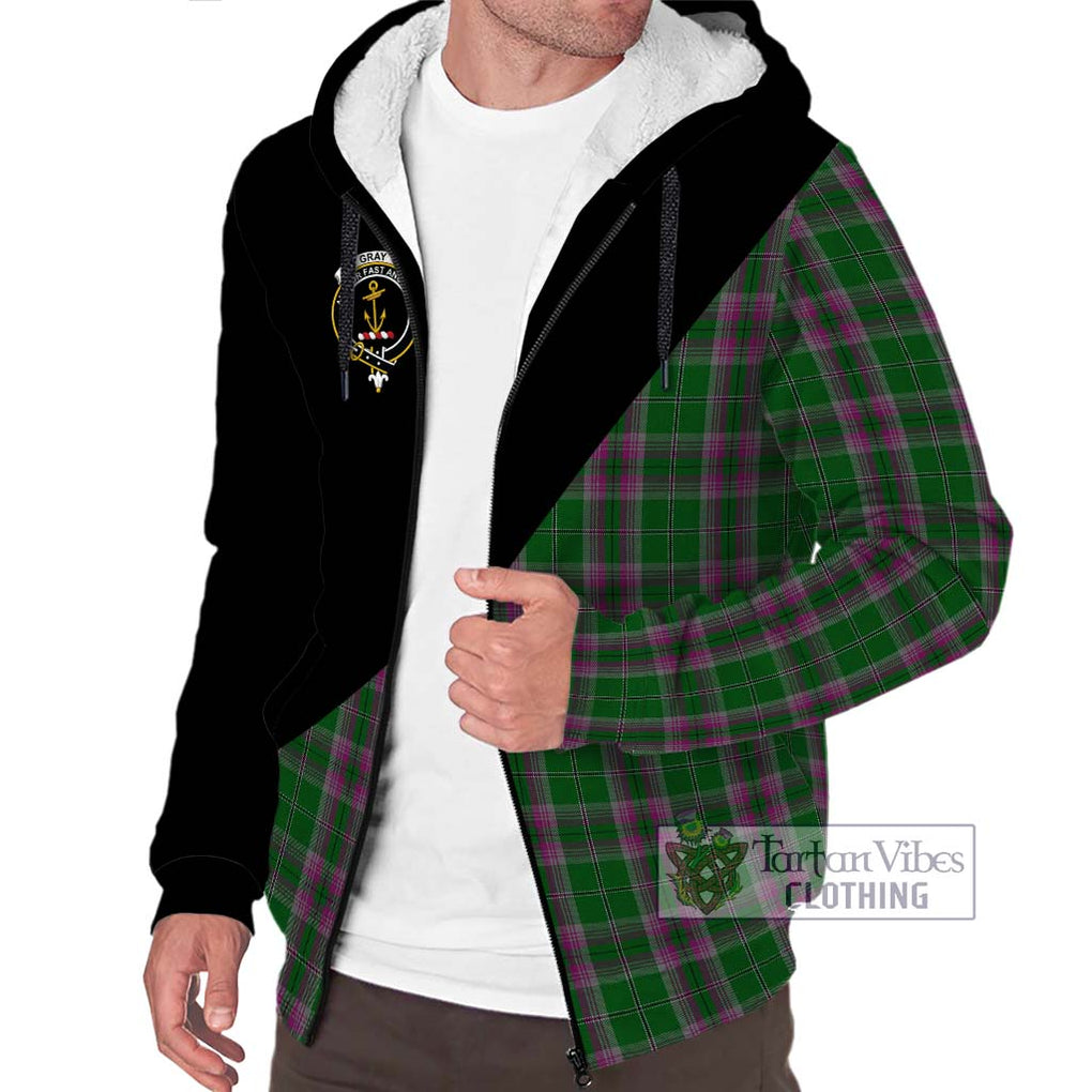 Gray Hunting Tartan Sherpa Hoodie with Family Crest and Military Logo Style Unisex S - Tartanvibesclothing Shop