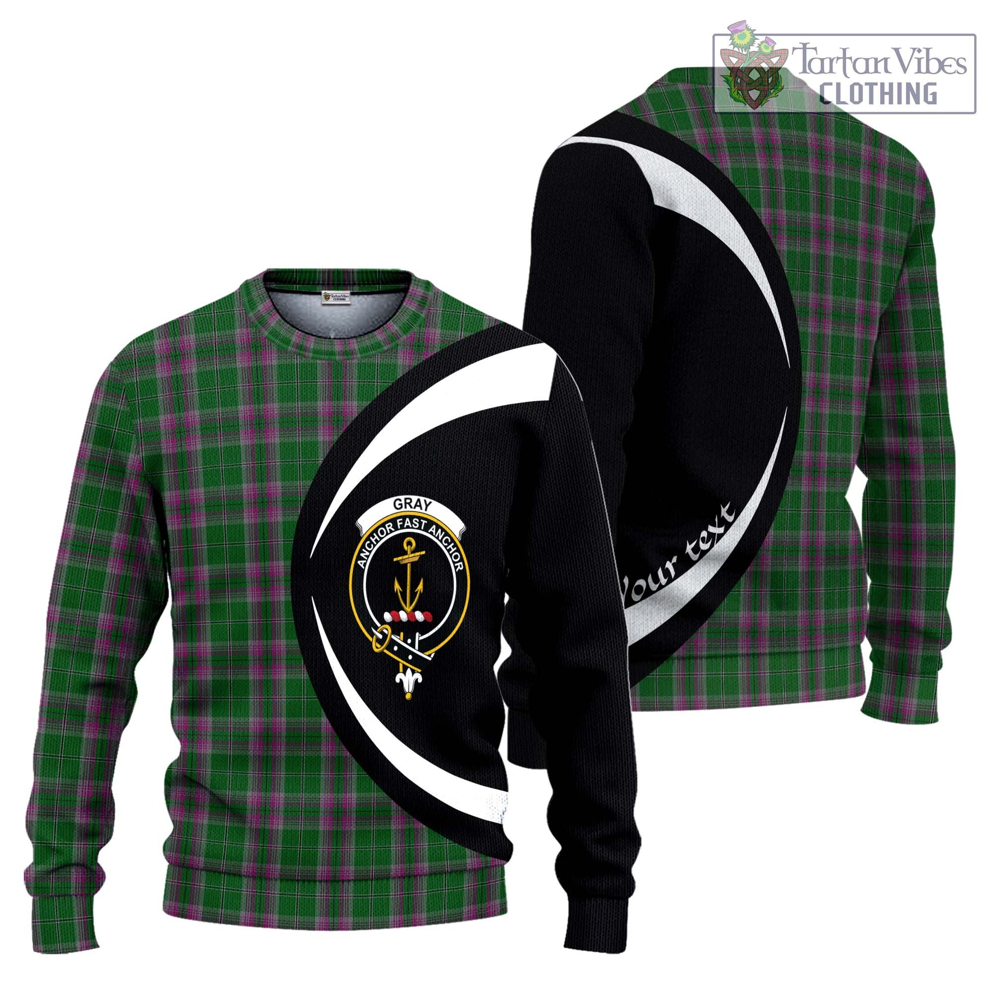 Gray Hunting Tartan Ugly Sweater with Family Crest Circle Style Unisex - Tartan Vibes Clothing