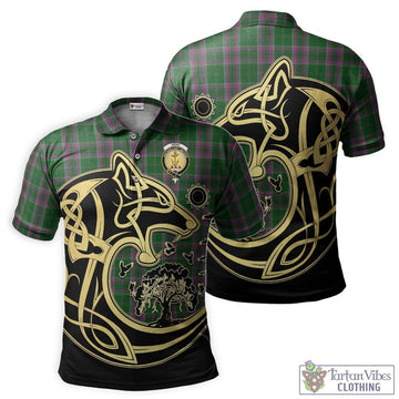 Gray Hunting Tartan Polo Shirt with Family Crest Celtic Wolf Style