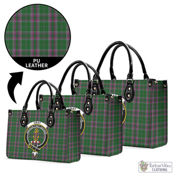 Gray Hunting Tartan Luxury Leather Handbags with Family Crest