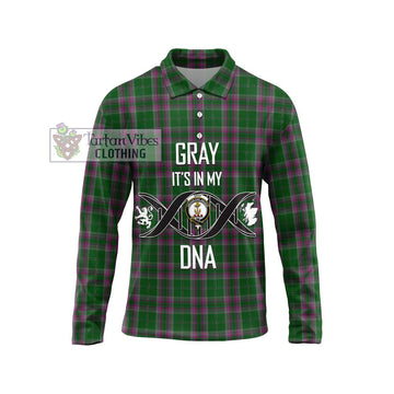 Gray Hunting Tartan Long Sleeve Polo Shirt with Family Crest DNA In Me Style