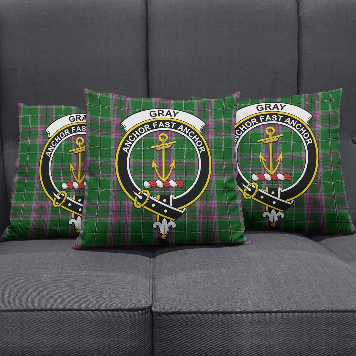 Gray Hunting Tartan Pillow Cover with Family Crest Square Pillow Cover - Tartanvibesclothing