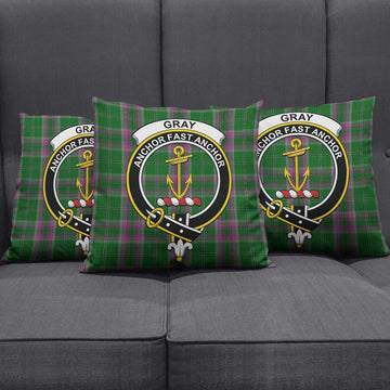 Gray Hunting Tartan Pillow Cover with Family Crest