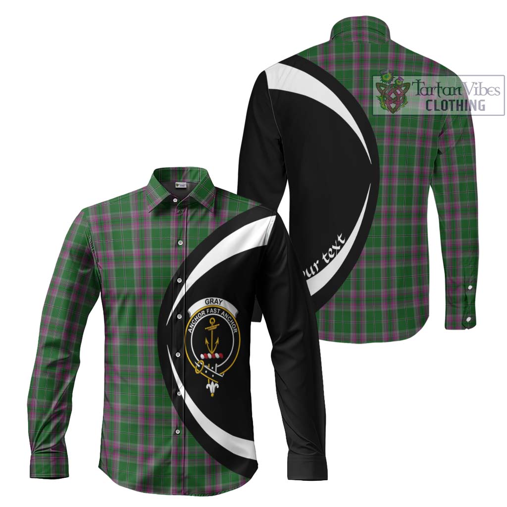 Gray Hunting Tartan Long Sleeve Button Up with Family Crest Circle Style Men's Shirt S - Tartan Vibes Clothing